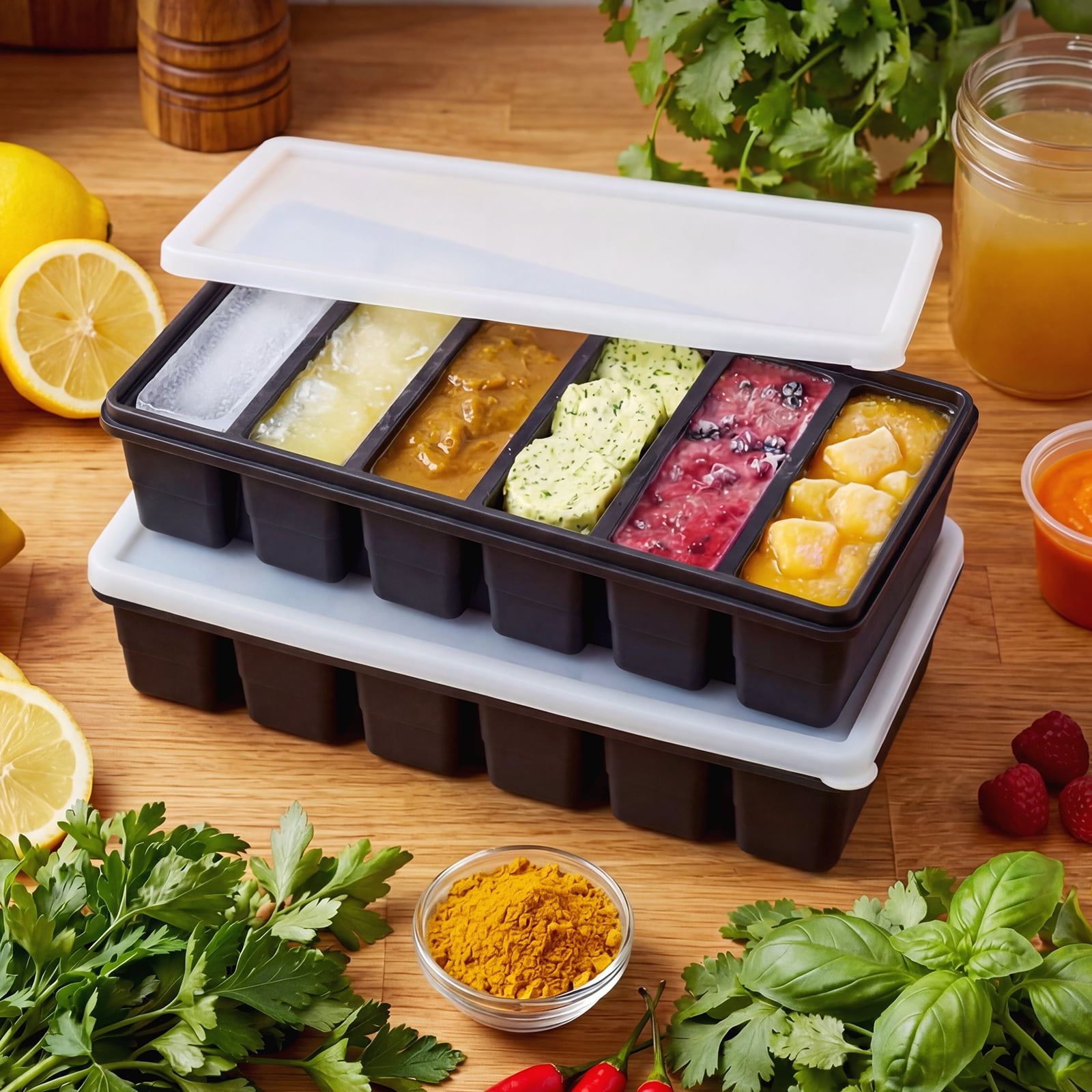 2Pack Silicone Freezer Mold with Lid 6 Cavity 100ml Per Cavity Food ...