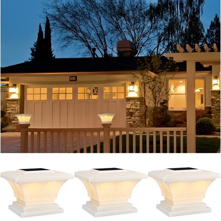 3 Pack Solar Deck Lights for 4x4/5x5/6x6 Posts, 360° Beam Angle, Outdoor Square Fence Lighting, Soft White, Dusk-to-dawn