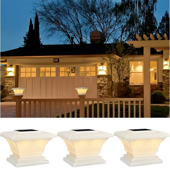 3 Pack Solar Deck Lights for 4x4/5x5/6x6 Posts, 360° Beam Angle, Outdoor Square Fence Lighting, Soft White, Dusk-to-dawn