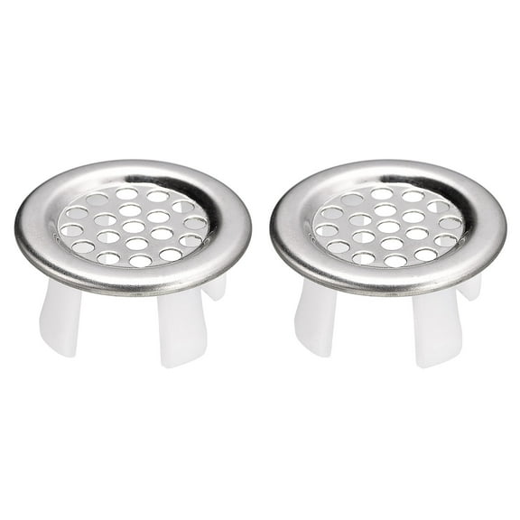 Uxcell 2 Pack Sink Trim Overflow Cover Ring Metal Round Hole Insert in Caps, Silver