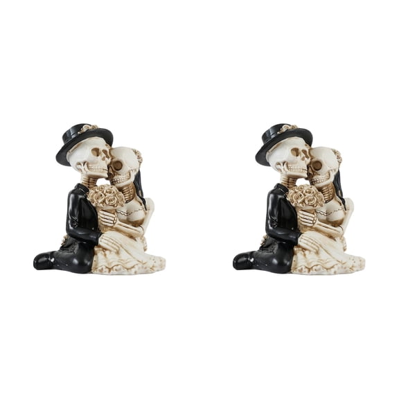 2Pack Skeleton Bride and Groom Statue, Resin Dancing Skeleton Couple Figurine for Halloween and Gothic Home Decor