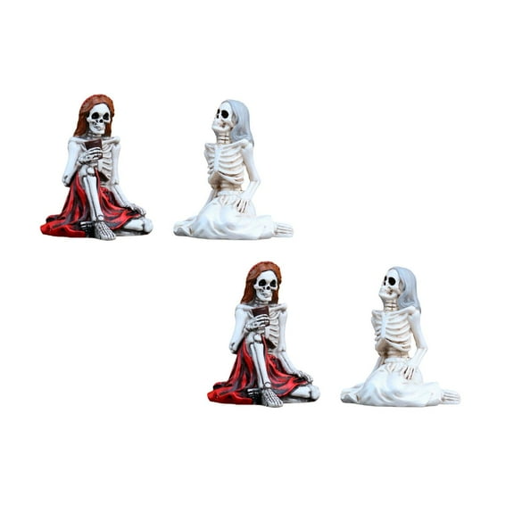 2Pack Skeleton Sisters Statue Ornaments Home Desktop Resin Skeleton Girl Halloween Decoration Crafts Desktop Ornament Home Decor