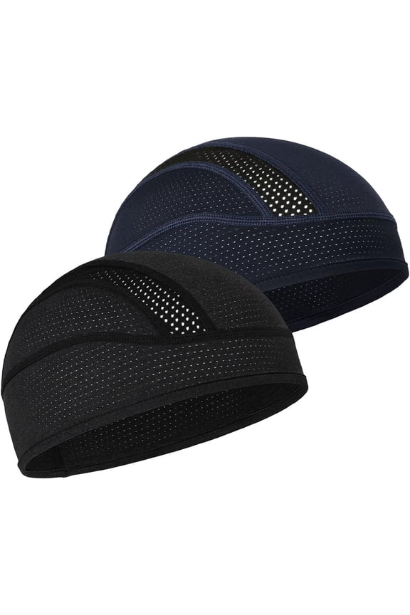 2Pack Skull Cap Helmet Liner Beanie, Cooling Mesh Cycling Running Hat for Men Women, Fits Under Helmets