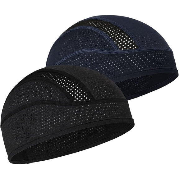 2Pack Skull Cap Helmet Liner Beanie, Cooling Mesh Cycling Running Hat for Men Women, Fits Under Helmets