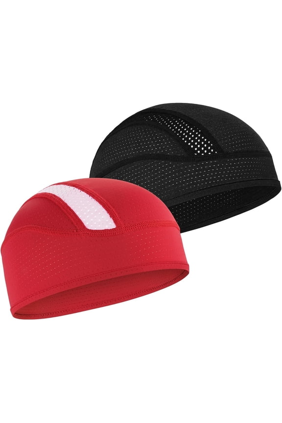 2Pack Skull Cap Helmet Liner Beanie, Cooling Mesh Cycling Running Hat for Men Women, Fits Under Helmets