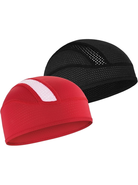 2Pack Skull Cap Helmet Liner Beanie, Cooling Mesh Cycling Running Hat for Men Women, Fits Under Helmets