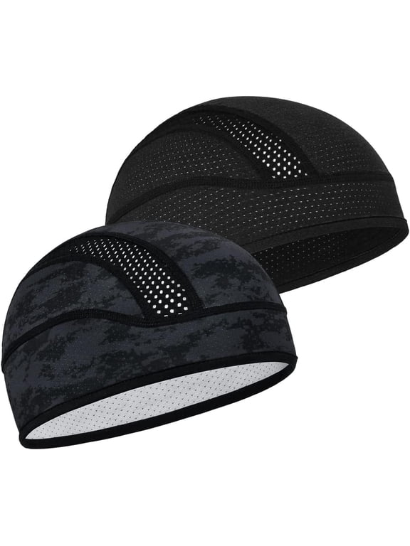 2Pack Skull Cap Helmet Liner Beanie, Cooling Mesh Cycling Running Hat for Men Women, Fits Under Helmets