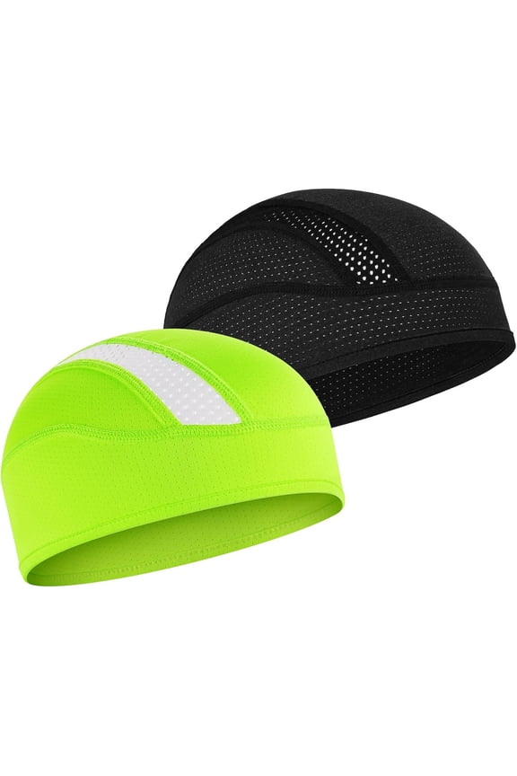 2Pack Skull Cap Helmet Liner Beanie, Cooling Mesh Cycling Running Hat for Men Women, Fits Under Helmets
