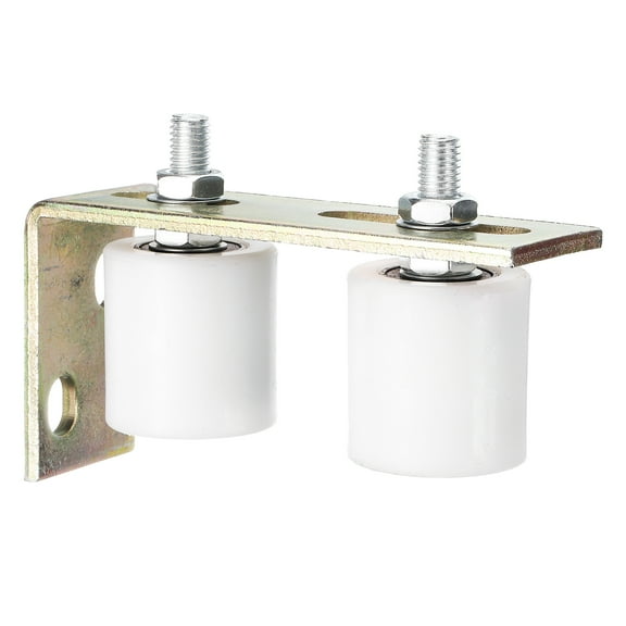 1Set Slide Gate Guide Roller, 2" Nylon Rollers Gate Support Assembly with L-Rear Post Bracket, Universal Sealed Ball Bearing Rolling Gate Guider for Sliding Door, White