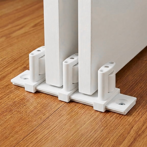 2Pack Sliding Closet Door Floor Guide Adjustable Width 3 Roller Design Easy Install White ABS