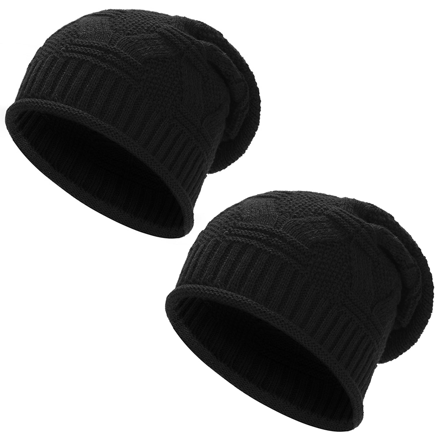2Pack Slouchy Beanies for Men Women Knit Skull Caps Faux Fur Winter