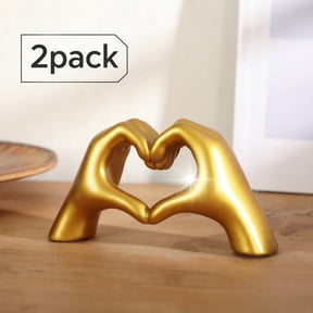 2Pack，Small Heart Hands Sculpture Decor for Living Room Bookshelf Coffe Table and Office Display, Love Finger Statue Modern Aesthetic Home Decor, Unique Gift for Wedding Christmas Birthday (Gold)