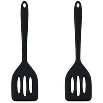 2Pack Small Silicone Turner High Heat Resistant Slotted Spatula for Fish, Eggs, Pancakes and More (8.2 IN, Black)