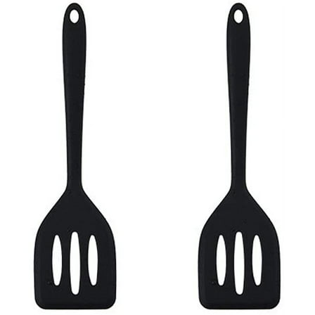 2Pack Small Silicone Turner High Heat Resistant Slotted Spatula for Fish, Eggs, Pancakes and More (8.2 IN, Black)