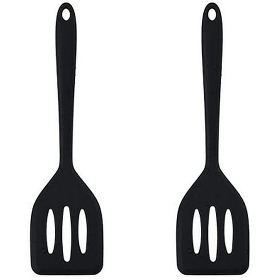 2Pack Small Silicone Turner High Heat Resistant Slotted Spatula for Fish, Eggs, Pancakes and More (8.2 IN, Black)