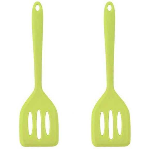 2Pack Small Silicone Turner High Heat Resistant Slotted Spatula for Fish, Eggs, Pancakes and More (8.2 IN, Green)