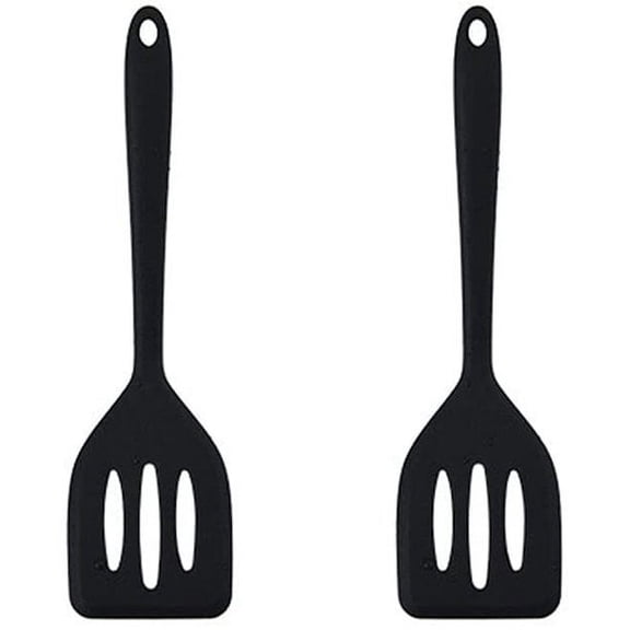 2Pack Small Silicone Turner High Heat Resistant Slotted Spatula for Fish, Eggs, Pancakes and More (Black)
