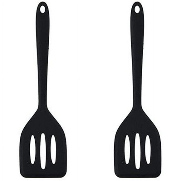 2Pack Small Silicone Turner High Heat Resistant Slotted Spatula for Fish, Eggs, Pancakes and More (Black)