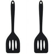 2Pack Small Silicone Turner High Heat Resistant Slotted Spatula for Fish, Eggs, Pancakes and More Color Black
