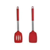 2Pack Small Silicone Turner High Heat Resistant Slotted Spatula for Fish,Eggs,Pancakes and More (Set of 2,Red2)