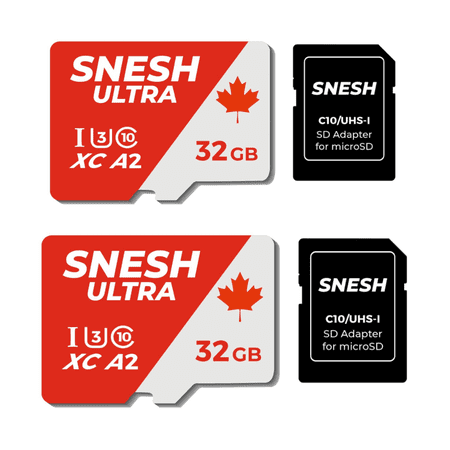 2Pack-Snesh -32GB Microsd card with adapter compatible with dash cameras, Android phones, computers, Bluetooth speakers, security cameras, CCTV, drones, digital equipment, and gaming console