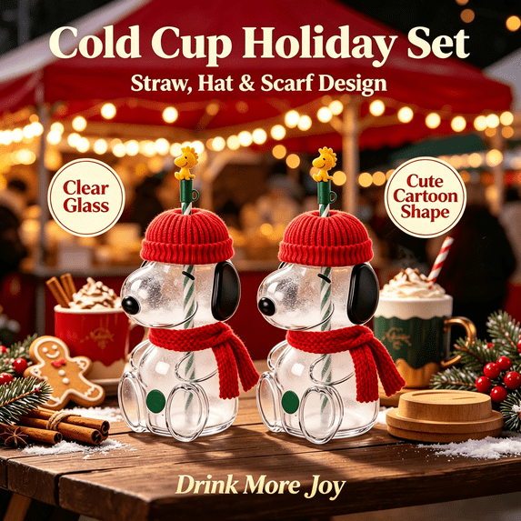 2Pack Snoo.py Glass Cold Cup Tumbler With Straw, 2026 New 20oz Removable Knit Hat & Scarf, Cute Novelty Glass Cup for Iced Coffee & Cold Drinks