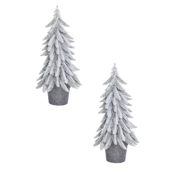 2Pack Snow Tabletop Christmas Trees Snow Flocked Mini Tabletop Trees With Wooden Base Desk Christmas Trees For Xmas Party Table Decorations Desktop Ornament Home Decor