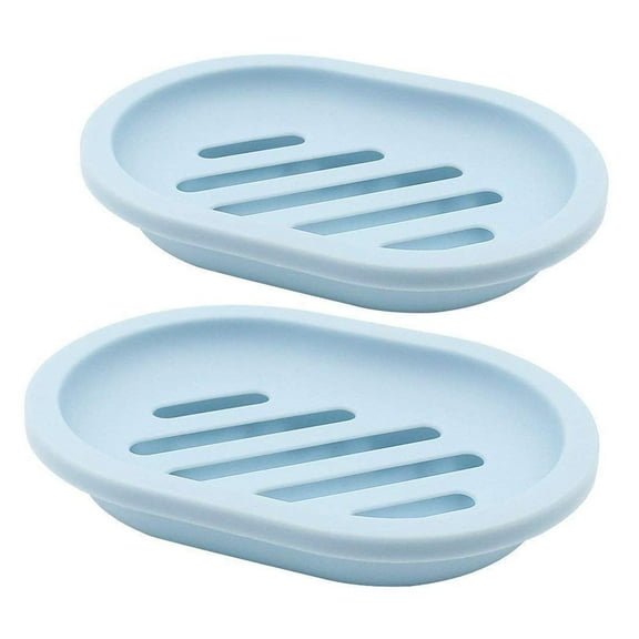 Somnr 2Pack Soap Dish with Drain Holder Container Soap Saver Bathroom Shower Soap Case (Blue)