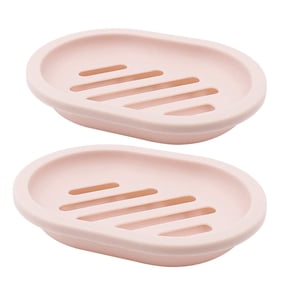 Somnr 2Pack Soap Dish with Drain Holder Container Soap Saver Bathroom Shower Soap Case (Pink)