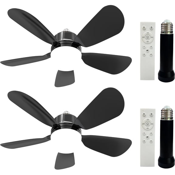 2Pack Socket Fan Light With Remote, Screwing Ceiling Fans with Dimmable Lights, 3 Colors 3000K-6500K,Ceiling Fan Light Kit Bulb for Bedroom Living Room Kitchen Garage Dinning Room