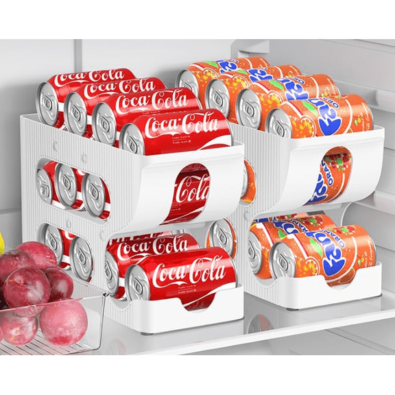 2Pack Soda Can Organizer for Pantry or Fridge Automatic Rolling Can Dispenser, Stackable Gravity-Fed Drink Holder for Refrigerator or 12-Inch Deep Shelf, Space Saving Storage for 24 Standard Cans