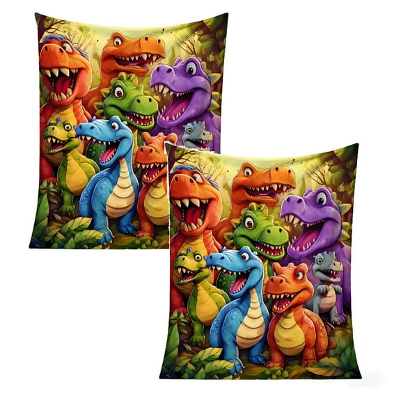 2Pack Soft Flannel Fleece Throw Blanket For All Season Cozy Comfort Heavyweight Warm Dinosaur Pattern Bed Couch Blanket Home Decor