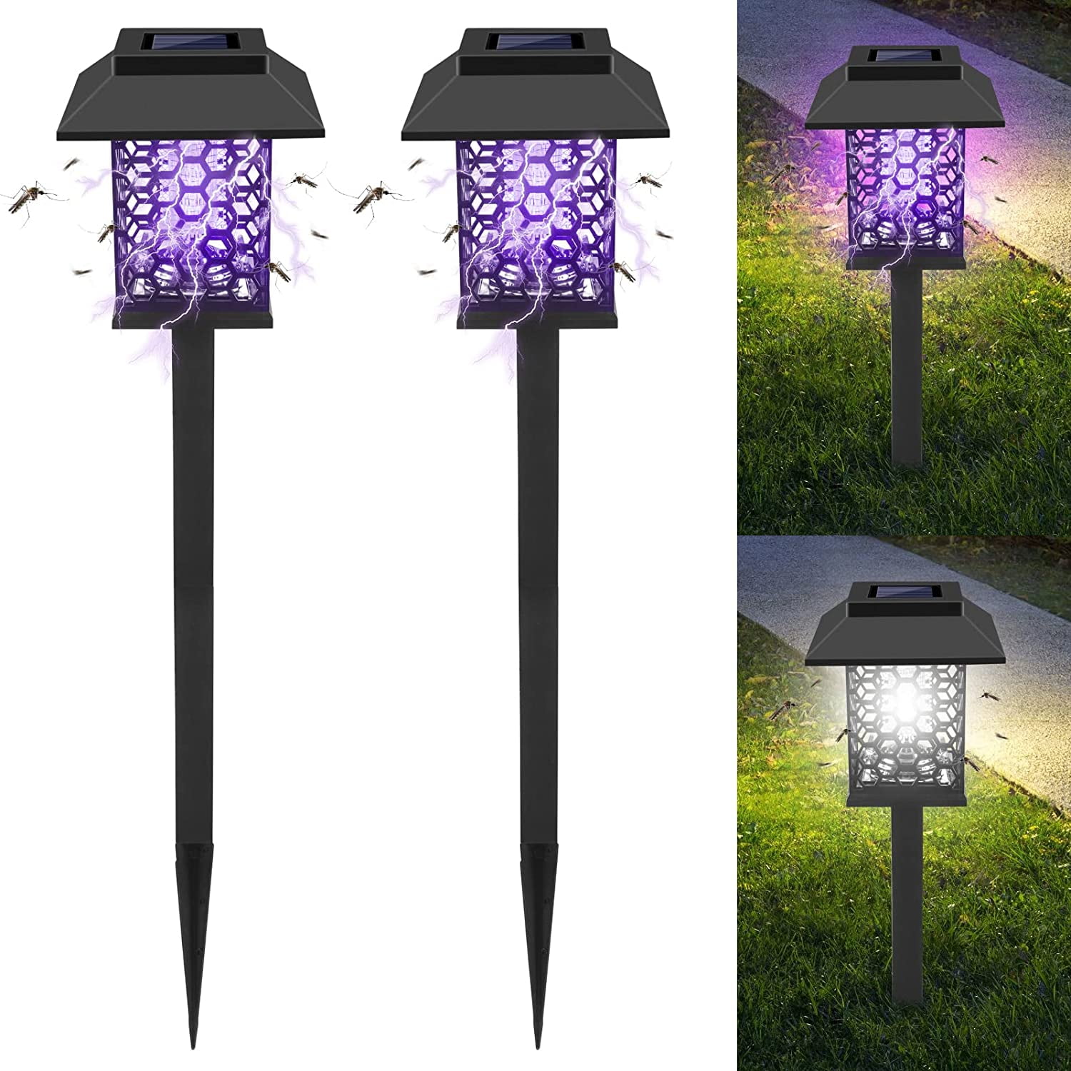 2Pack Solar Bug Zapper Outdoor Solar Powered Mosquito Zapper Mosquito Lamp Fly Zapper Repellent Lighting Stake Landscape Fixture for Garden Patio Pathway Backyard Camping