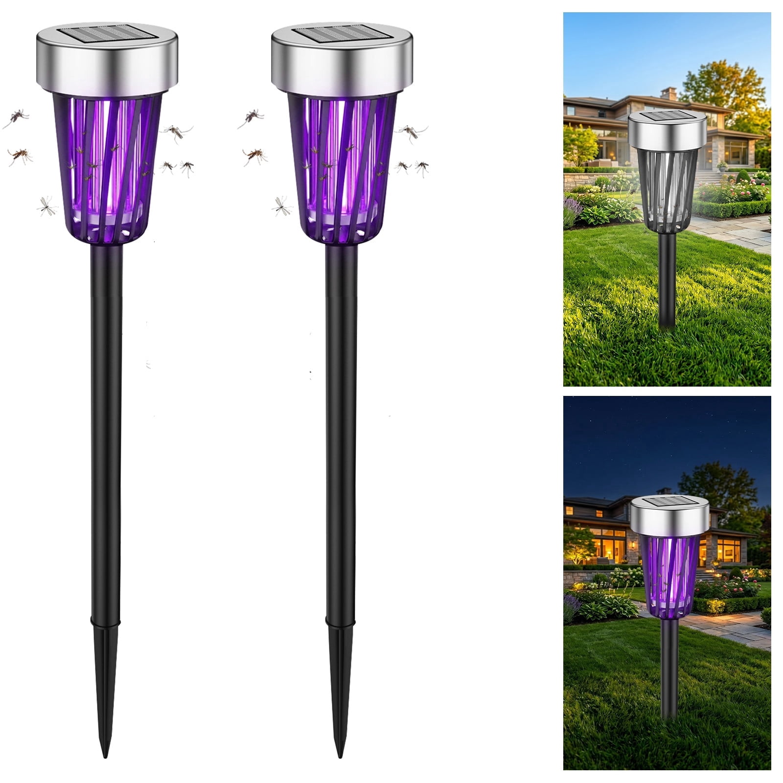 2Pack Solar Bug Zapper Outdoor Solar Powered Mosquito Zapper Mosquito Lamp Fly Zapper Repellent Lighting Stake Landscape Fixture for Garden Patio Pathway Backyard Camping