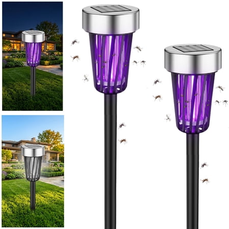 2Pack Solar Bug Zapper Outdoor Waterproof Bug Lights, Mosquito Killer & Lighting, Mosquito Zapper to Keep Mosquitoes Away from Patio Backyard