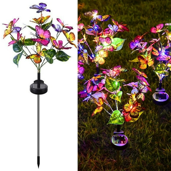 2Pack Solar Butterfly Stake Lights, 22 LED Outdoor Garden Waterproof Landscape Lights for Spring Yard Lawn Pathway Decoration