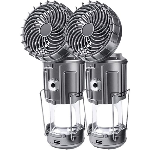 2Pack Solar Camping Lantern with Fan, 3-Way Power Source,Rechargeable Lanterns for Outages, Lights Tent Hurricane Emergency Gear Must Haves