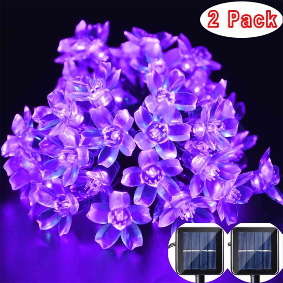 2Pack Solar Christmas Lights Led Solar Lights,22.96ft 50 LED Solar Fairy Blossom Flower for Indoor Outdoor,Patio,Lawn,Garden,Christmas,and Holiday Festivals Decorative String Lights (Purple)