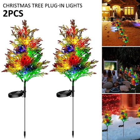 2Pack Solar LED Christmas Tree, Waterproof Pathway Lights Lawn Flickering Pine Tree Lights for Garden Patio Yard Decorations