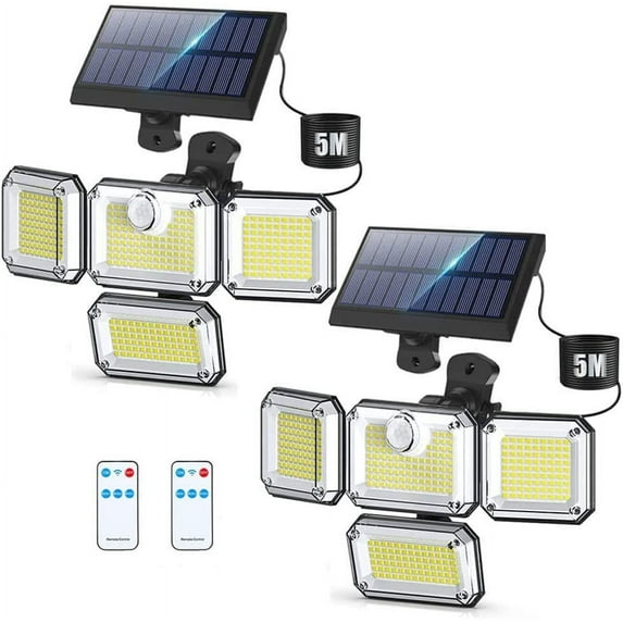 2Pack Solar Outdoor Lights, 3000LM Motion Sensor Outdoor Light IP65 Waterproof 4 Heads 270°Wide Angle 6500K Solar Powered Security Flood Lights for Outside Garage Patio Yard with 3 Modes