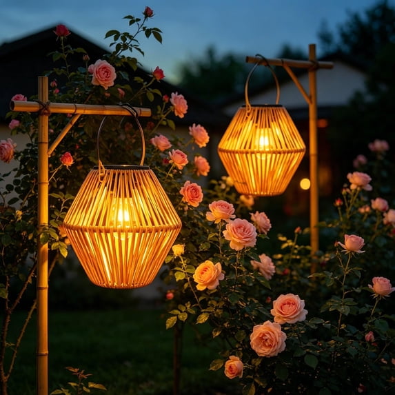 2Pack Solar Outdoor Lights Upgraded Hanging Waterproof Metal Rattan Solar Lantern Metal Solar Lights Decorative Lights Solar Powered Tree Lantern for Garden Yard Patio Pathway