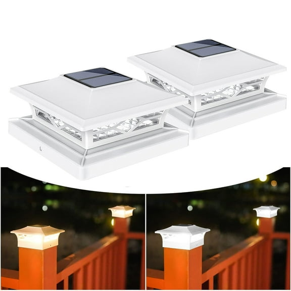 2Pack Solar Post Deck Cap Lights Outdoor Fence Dock 4x4/6x6 LED Lamp PVC Vinyl White
