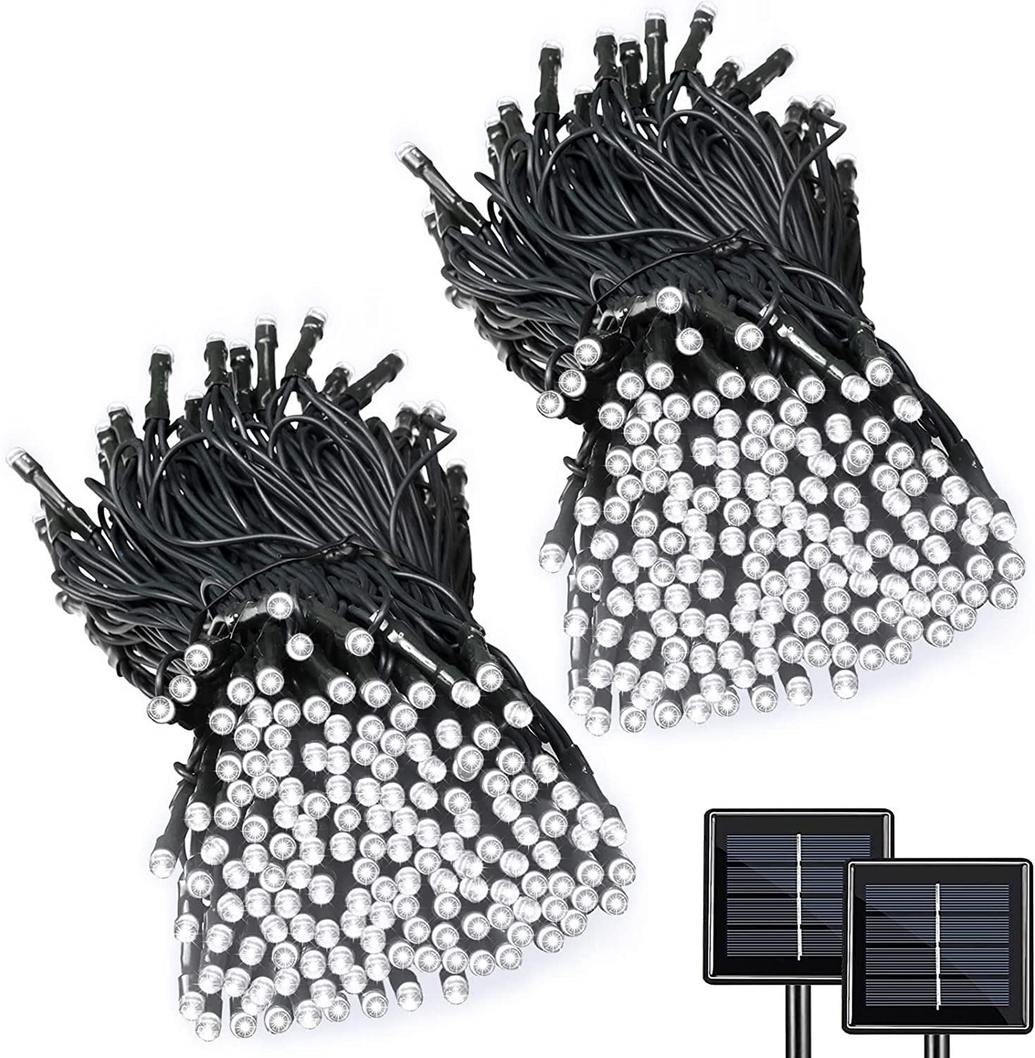 2Pack Solar String Lights 50 LED 23ft 8 Modes Outdoor Lighting Waterproof Christmas Fairy Lights for Xmas Tree Garden Homes Ambiance Wedding Lawn Party Decor, White