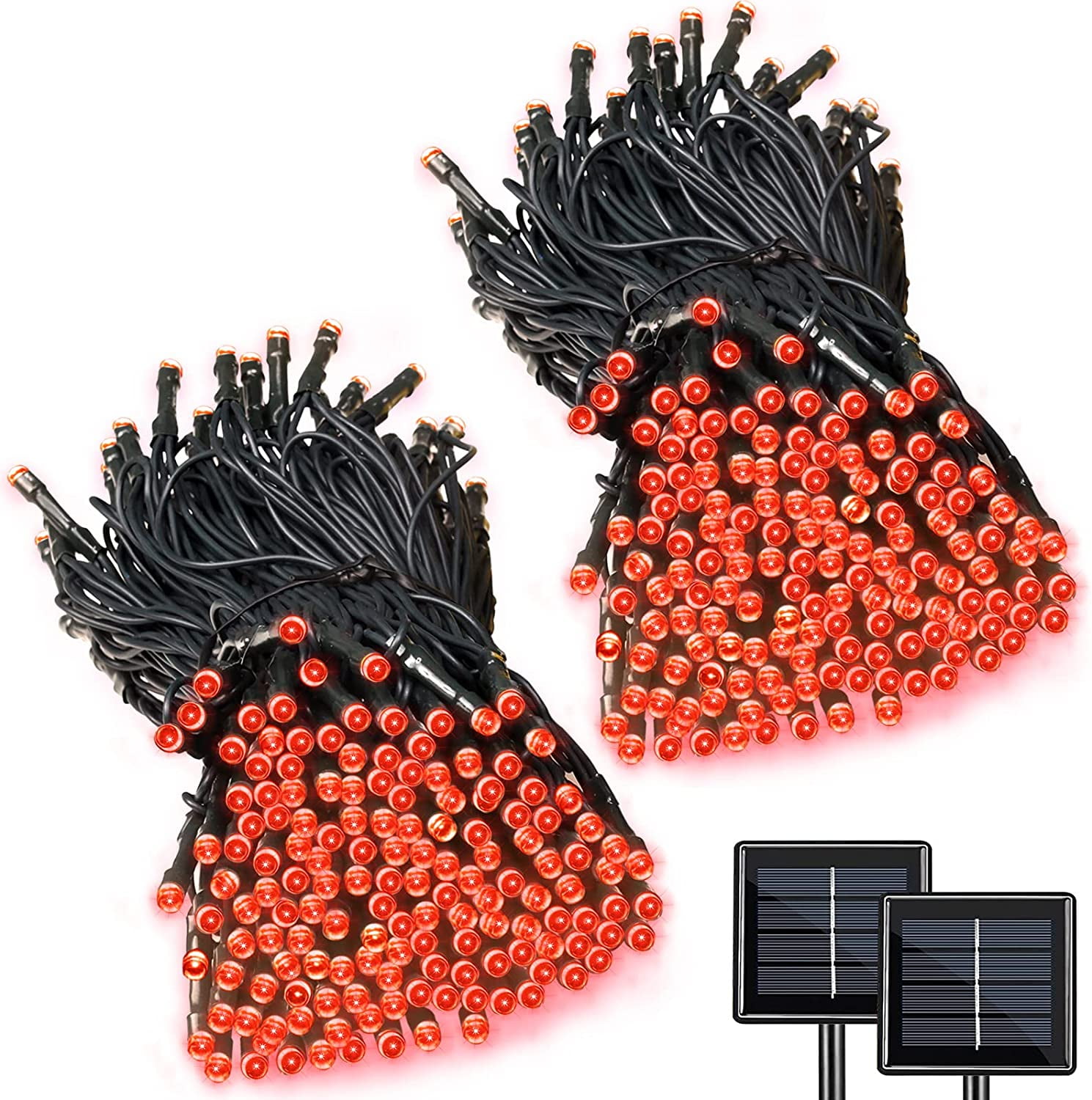 2Pack Solar String Lights 50 LED 32ft 8 Modes Outdoor Lighting Waterproof Christmas Fairy Lights for Xmas Tree Garden Homes Ambiance Wedding Lawn Party Decor, Red