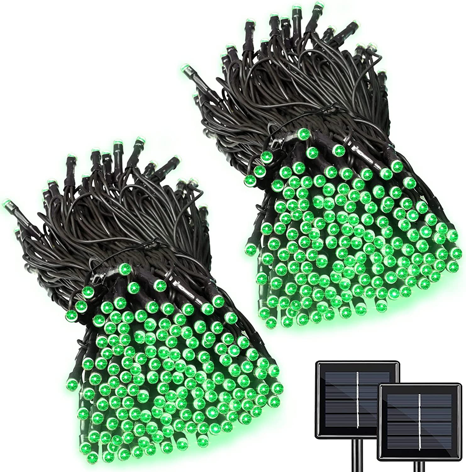 2Pack Solar String Lights 50 LED 32ft 8 Modes Outdoor Lighting Waterproof Christmas Fairy Lights for Xmas Tree Garden Homes Ambiance Wedding Lawn Party Decor, Green