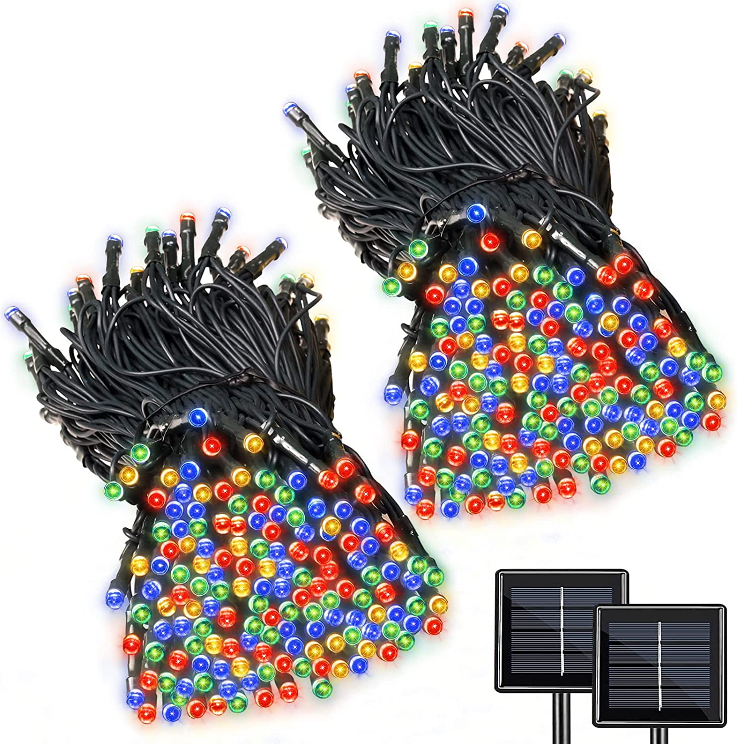 2Pack Solar String Lights 50 LED 32ft 8 Modes Outdoor Lighting Waterproof Christmas Fairy Lights for Xmas Tree Garden Homes Ambiance Wedding Lawn Party Decor, Multicolor
