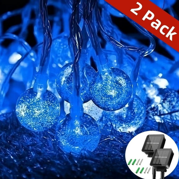 2Pack Solar String Lights Outdoor Waterproof,Each 60 LED 30.2FT Solar Powered Globe Fairy Lights with 8 Lighting Modes for Outside Patio Garden Yard Porch Christmas Decor,SKYUSE (Blue)