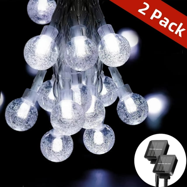 2Pack Solar String Lights Outdoor Waterproof,Each 60 LED 30.2FT Solar Powered Globe Fairy Lights with 8 Lighting Modes for Outside Patio Garden Yard Porch Decor,SKYUSE (White)