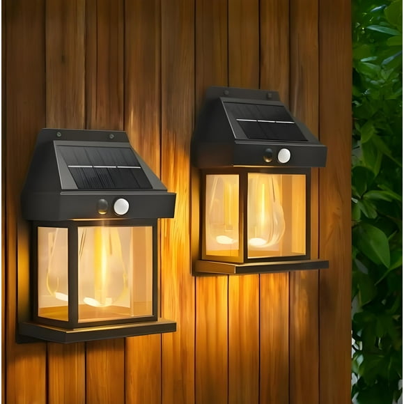 2Pack Solar Wall Lights, Outdoor Waterproof Dusk to Dawn Motion Sensor Lights 3 Lighting Modes Porch Lights for Garden Patio Garage, Black