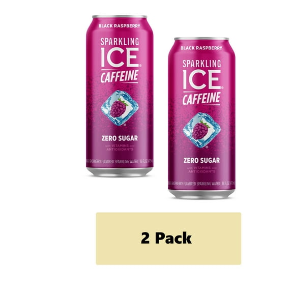 (2Pack) Sparkling Ice +Caffeine Naturally Flavored Sparkling Water, Black Raspberry 16 Fl Oz